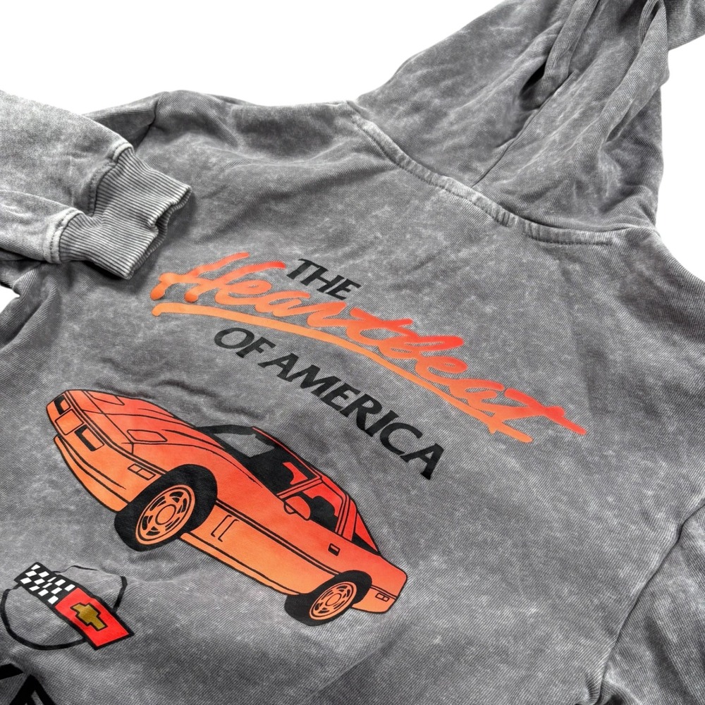 VTG Corvette Hoodie GM Graphic Gray acid Wash Pullover‎ Streetwear grunge Y2K